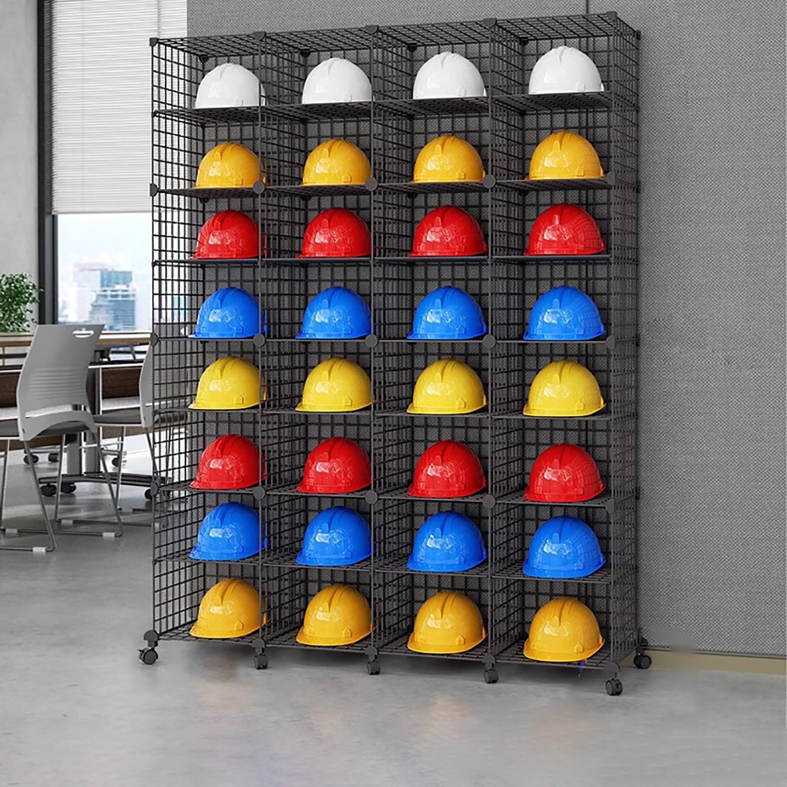 Boîte de rangement réglable pour casques de chantier et atelier