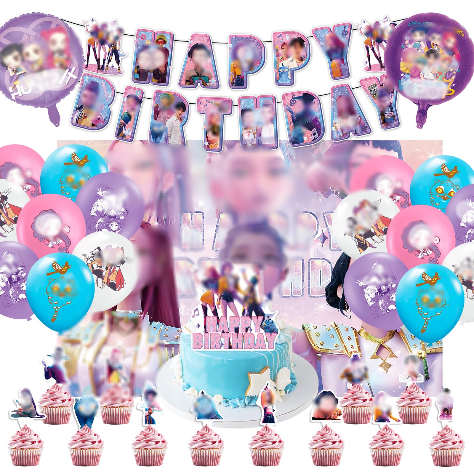 33PCS Demon Birthday Decorations, Party Decorations Supplies with Banner Cake Topper Balloons for Birthday Party — image 1