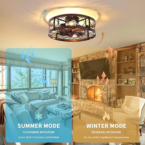 Miniatura 4 de REDSTAR Ventilador de techo enjaulado de montaje empotrado con luces, ventiladores de techo pequeños sin aspas de 20 pulgadas con control remoto,