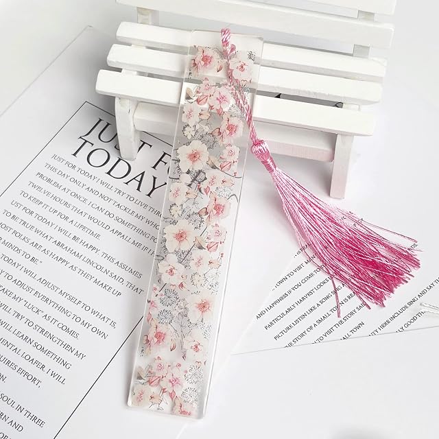 1PCS Bookmark,Bookmarks Flower Bookmarks for Women Resin Bookmark Transparent Flower Bookmark for Readers Teachers Students Birthday Gift(Pink)
