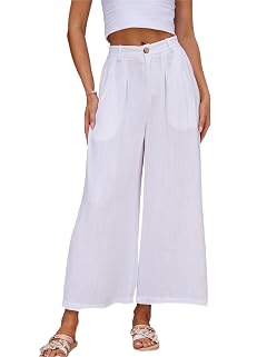 heipeiwa Womens Summer Capris Cotton Linen Pants Wide Leg Palazzo Culottes Pants Linen Casual Dress Flowy Pant
