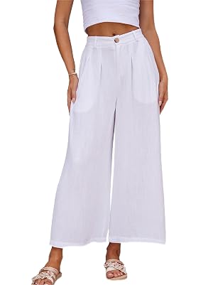 heipeiwa Womens Summer Capris Cotton Linen Pants Wide Leg Palazzo Culottes Pants Linen Casual Dress Flowy Pant