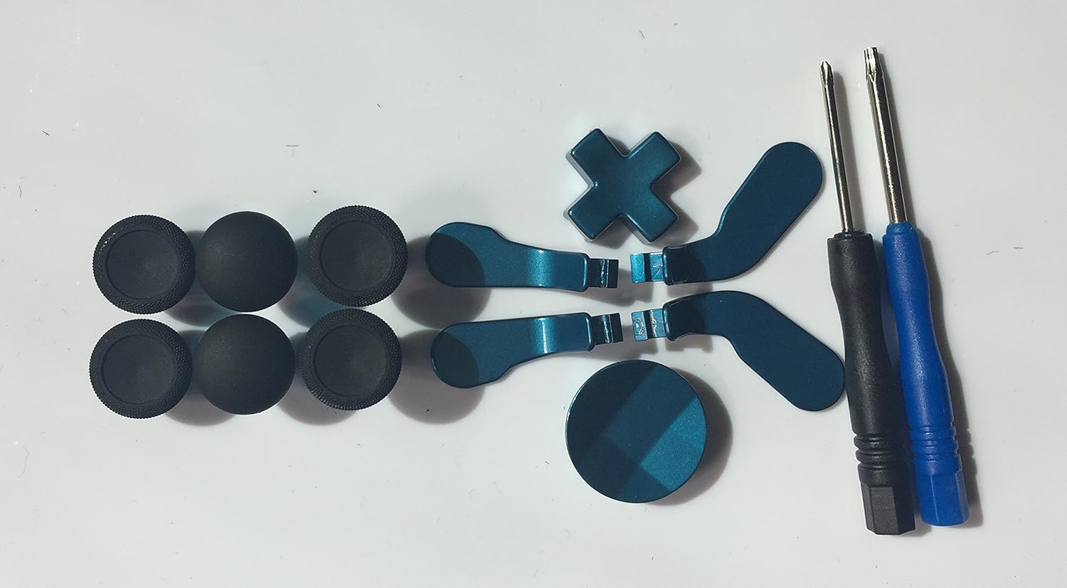 E-MODS GAMING® 12 in 1 - Metal Mod 6 Swap Thumbsticks Joysticks, 4 Paddles & 2Dpads for Xbox One Elite Controller (Metal Blue)