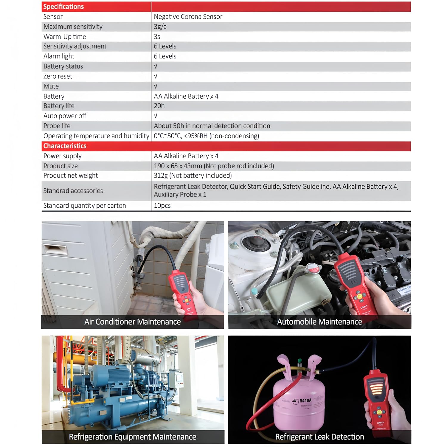 UNI-T Uni-Trend UT336A Refrigerant Leak Detector CFCs HCFCs Hfcs Leakage Tester for Air Conditioning Automobile Refrigerator Maintenance