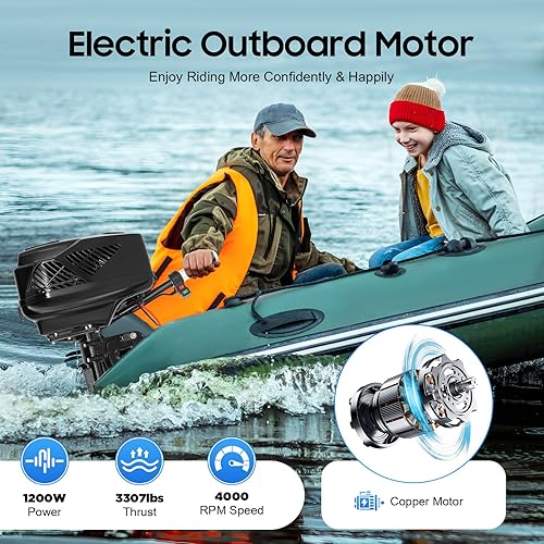 Miniatura 2 de Motor fuera de borda, motor de barco de arrastre de 5 HP 1200 W con hélice antivuelco de tres palas, motor de barco de pesca resistente para barcos