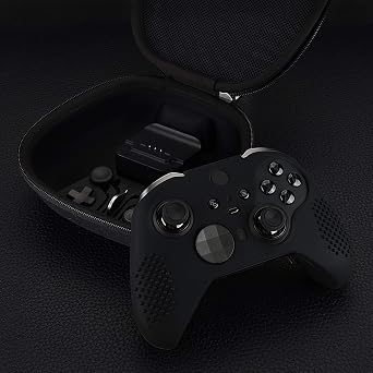 eXtremeRate PlayVital Black Soft Anti-Slip Silicone Cover Skins, Controller Protective Case for New Xbox One Elite Series 2, Xbox Elite 2 Core with Thumb Grips Analog Caps