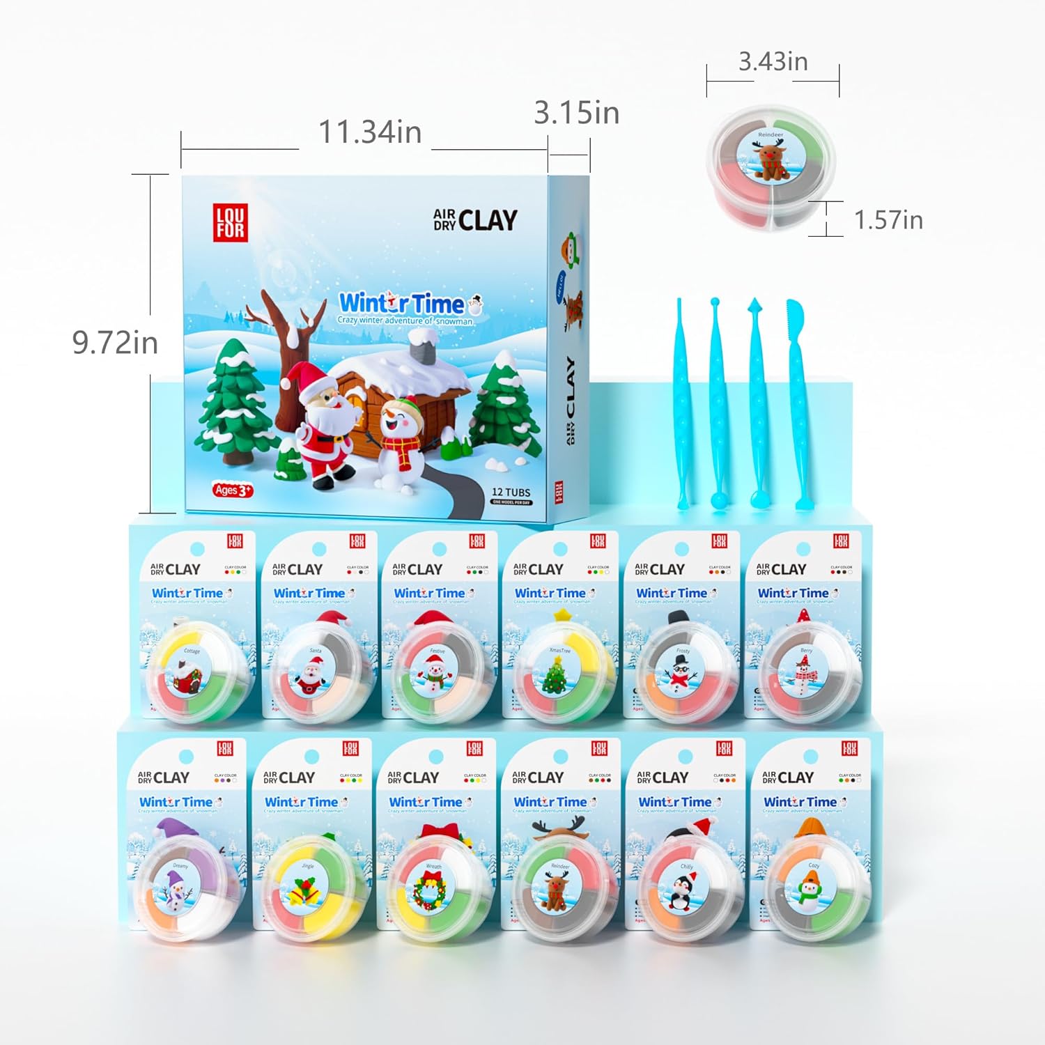 Air Dry Clay Kit - Christmas Crafts for Kids 12 Boxes Winter Theme, Ultra Light & Soft, Safe & Non-Toxic, DIY Modeling Clay with Sculpting Tools und Tutorials, Creative Arts und Crafts Toys Gifts