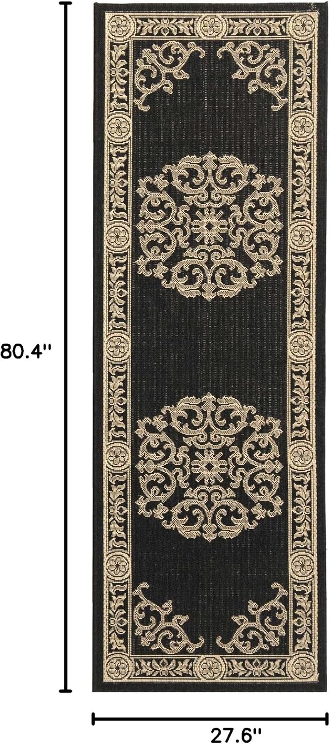 SAFAVIEH Washable Rug Outdoor Courtyard Collection - 2'3" x 6'7" Runner, Black & Sand, Non-Shedding & Easy Cleaning, Ideal for Patio, Entryway, Mudroom, Hallway, Kitchen (CY2914-3908)