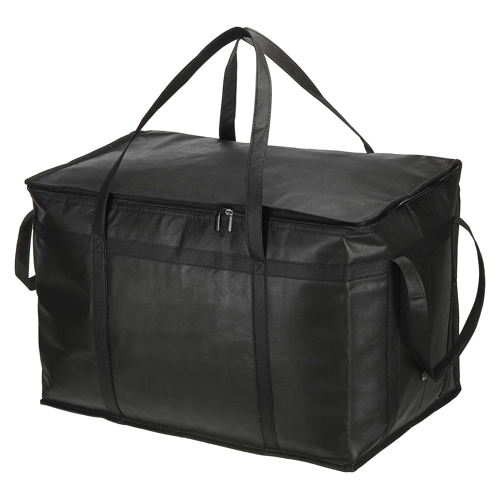 PATIKIL 23"x14"x15" Isolato Riutilizzabile Borsa, Isolato Raffreddatore Tracolla Borsa con Cerniera Lampo/Carta Pieghevole per Caldo Freddo Cibo Trasporto Compere, Nero