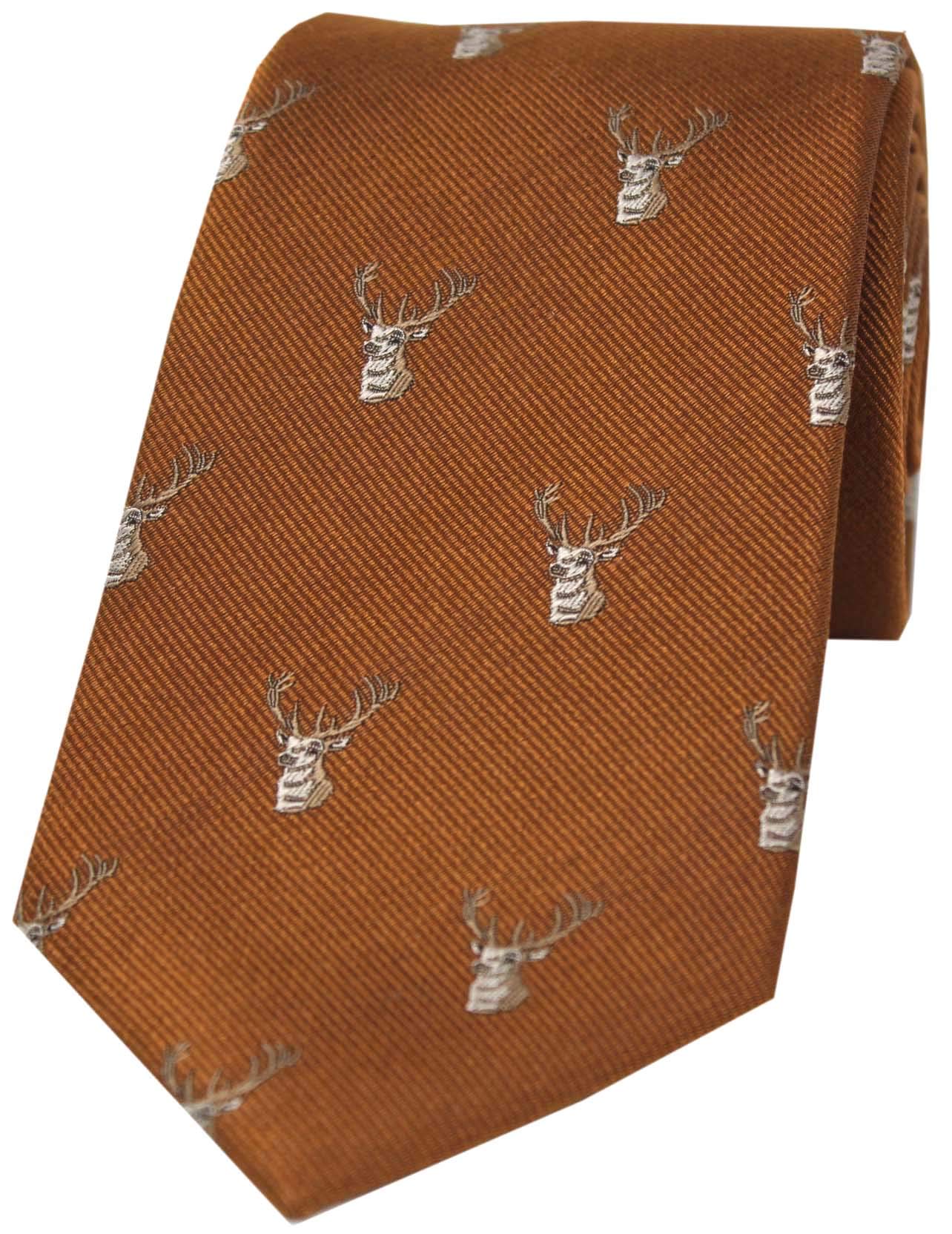 SopranoStags Heads On Brown Rust Ground Country Silk Tie