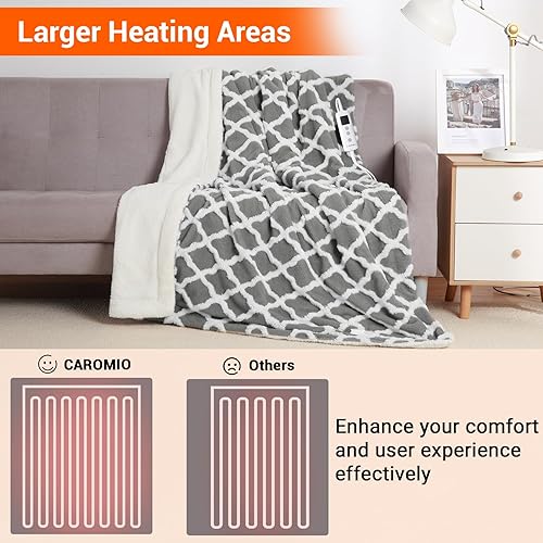 Miniatura 7 de CAROMIO Manta térmica eléctrica, manta térmica Sherpa con 6 niveles de calefacción y 8 modelos de tiempo, mantas de calor suaves y gruesas para
