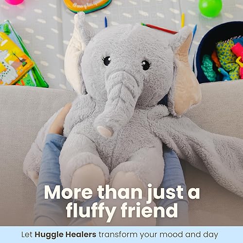 Miniatura 9 de Huggle Healers Peluche de elefante con peso, brazos reconfortantes de 4.5 libras de largo para abrazos relajantes, peluches con peso de primera