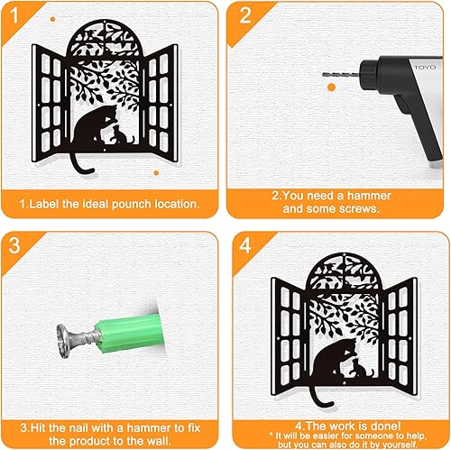 Miniatura 4 de NBEADS Decoración de pared de metal para ventana de gatos, decoración negra para colgar en la pared, arte de pared silueta para el hogar,