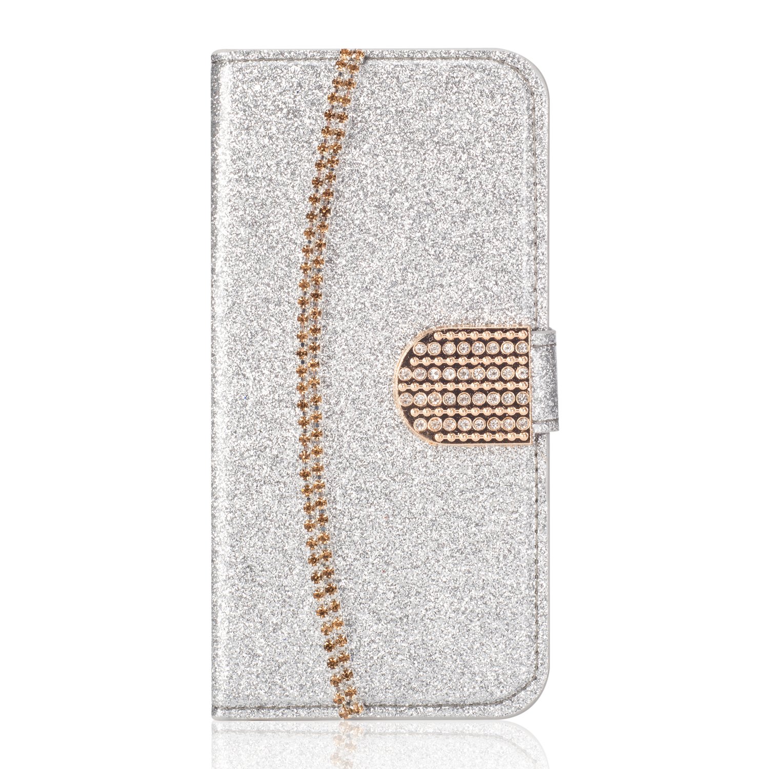 Xifanzi PU Leather Case Wallet Cover Flip Folio Book Case for Huawei MATE 20 Lite Case Glitter Shiny Bling Slim Flip Case with Kickstand Feature Card Slots ID Holder Sliver Wallet Case