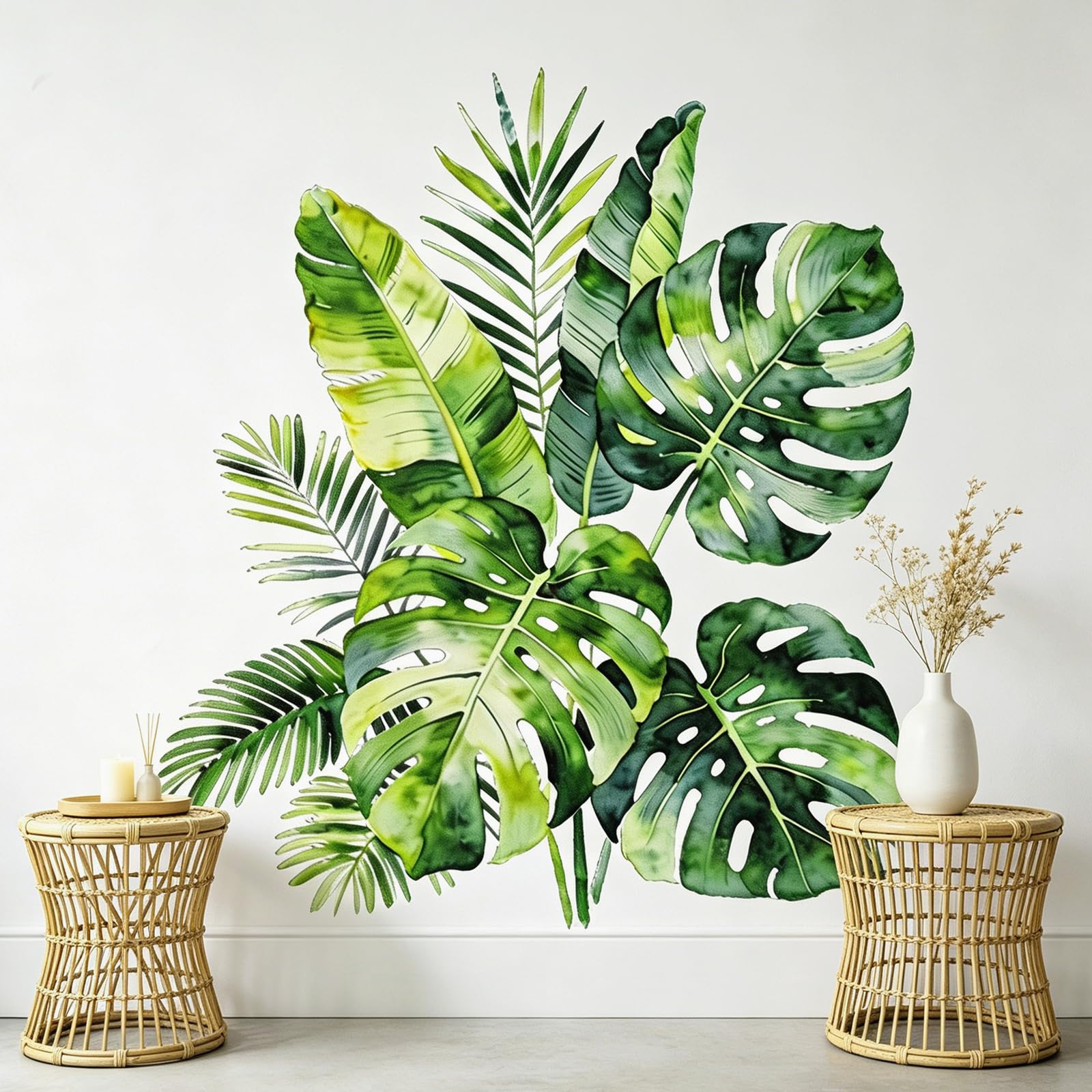 Large Tropical Leaf Wall Stickers, Self Adhesive Removable Waterproof Botanical Wall Decals for Living Room Bedroom Decor