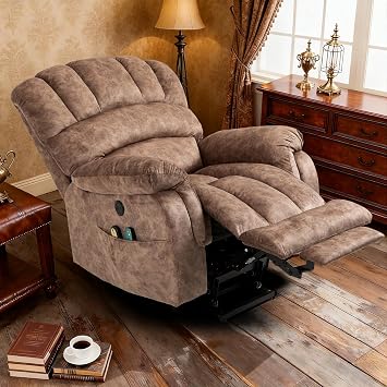 VIVIJASON 350 LBS Tall Man Power Lift Recliner Chair for Elderly with Extended Footrest, Overstuffed Wide Electric Lift Chair with Heat & Massage, 2 Remote Controls, Side Pockets & USB Ports, Brown