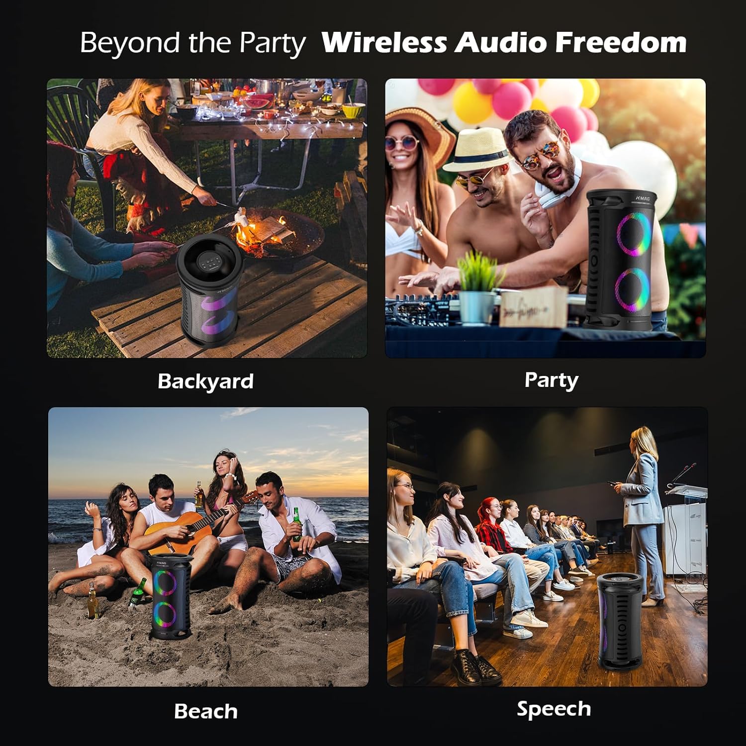 Large Bluetooth Speaker, 260W Peak Powerful Loud Sound with Deep Bass, 15Hr Playtime, Fast Charge, TWS, Cool Lights, Portable Outdoor Speaker Wireless for Party, Camping, Beach, Backyard, Home, Work - Image 8