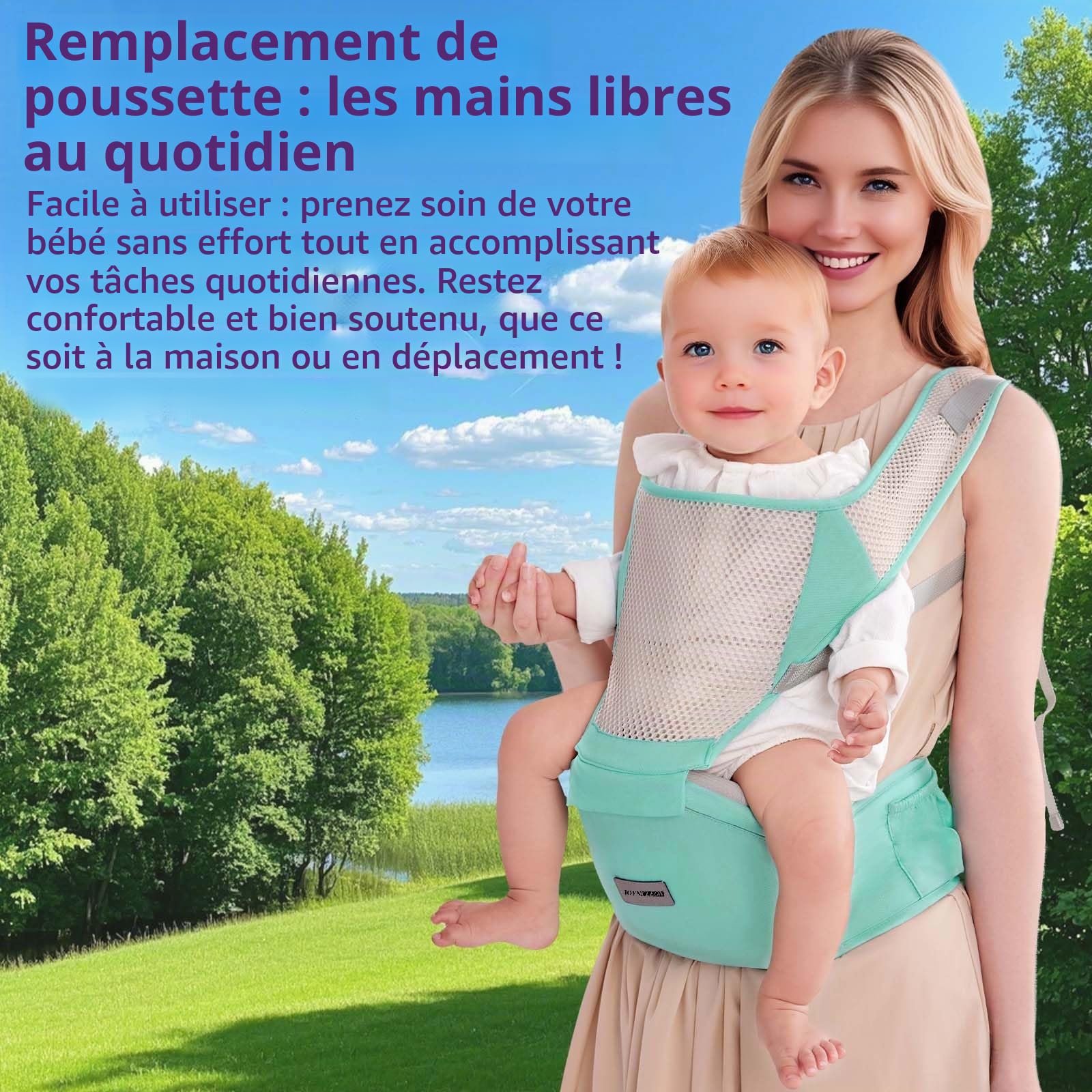 Porte-bébé Ergonomique avec Sangle Réglable - 6 en 1 Nouveau-né à Enfant en Bas âge, Porte-bébé Respirant en Mesh pour l'Été, Compact pour les Voyages & Aventures en Plein Air(Vert)