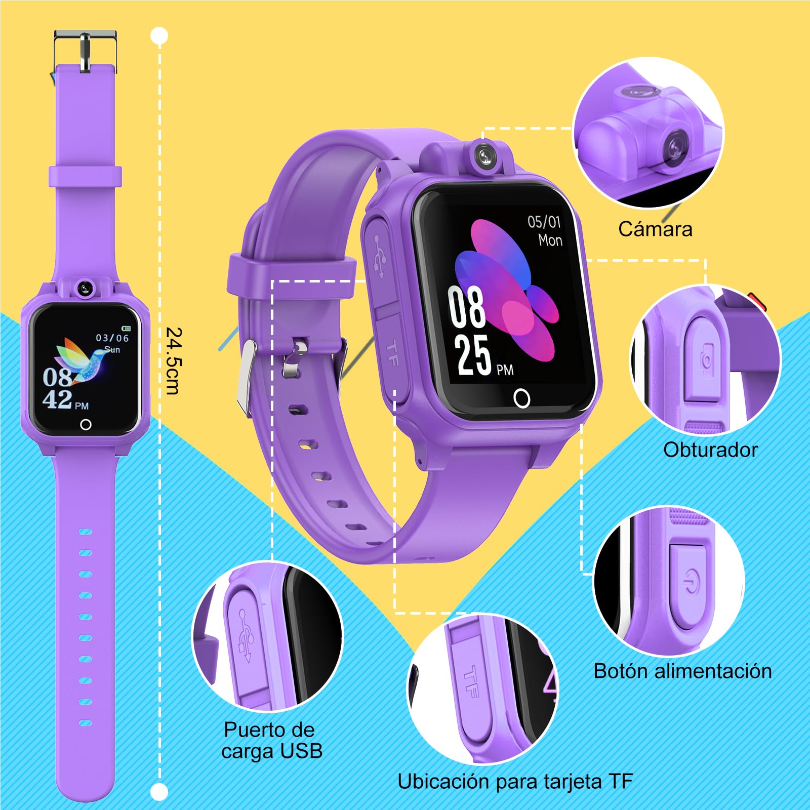 Diswoe Reloj Inteligente Niño Niña, Reloj Niños con Cámara Giratoria de 90 Grados,Música, Juegos, Podómetro, Despertador Yotras Funciones, Juguetes y Regalos para Niños y Niñas de 3 a 12 Años