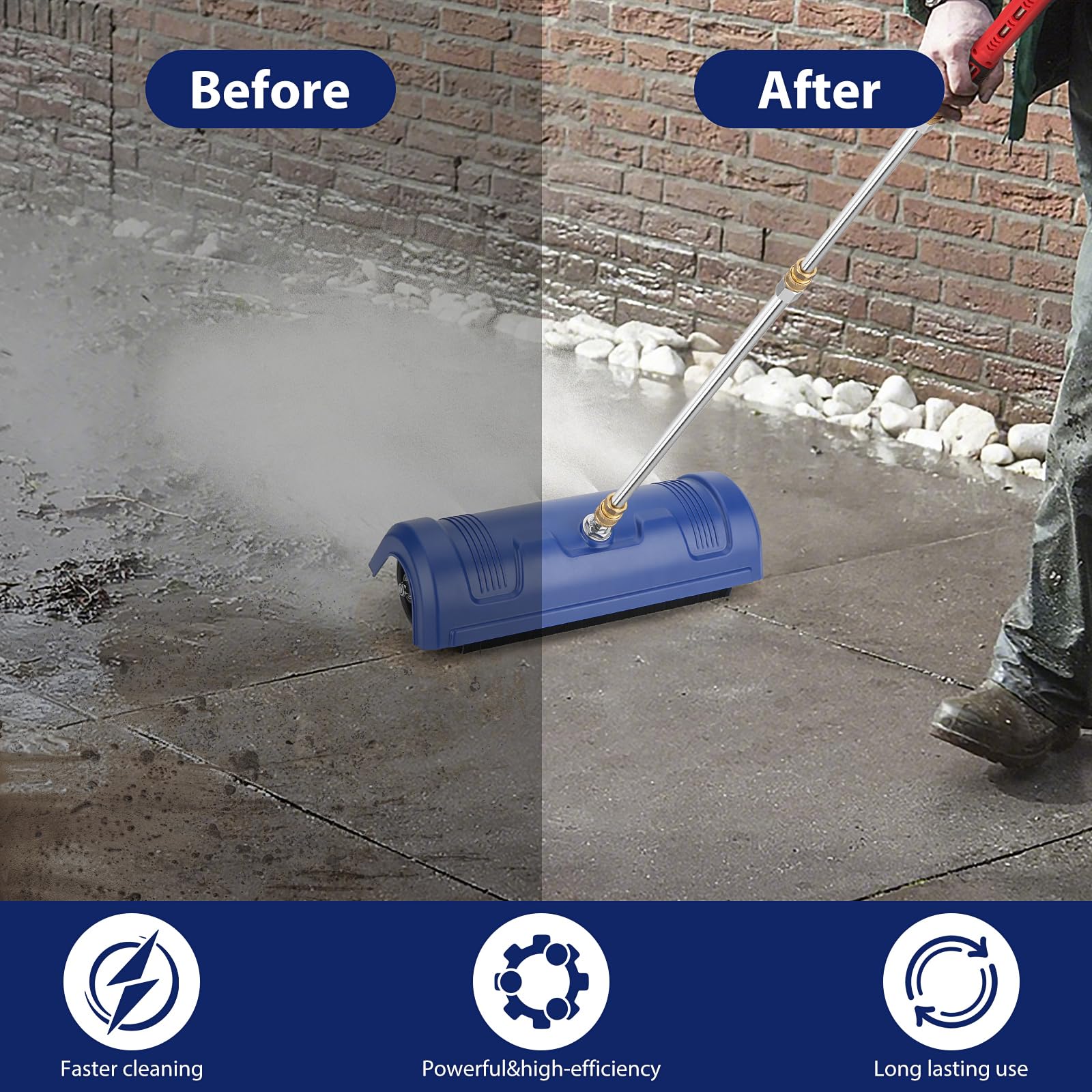 BlumWay Limpiador de superficies de lavado a presión de 15 pulgadas, 1200-4000 PSI con cepillo intercambiable, material resistente, enchufe rápido de 1/4 pulgadas, 2 x 15 varitas extendidas, boquilla