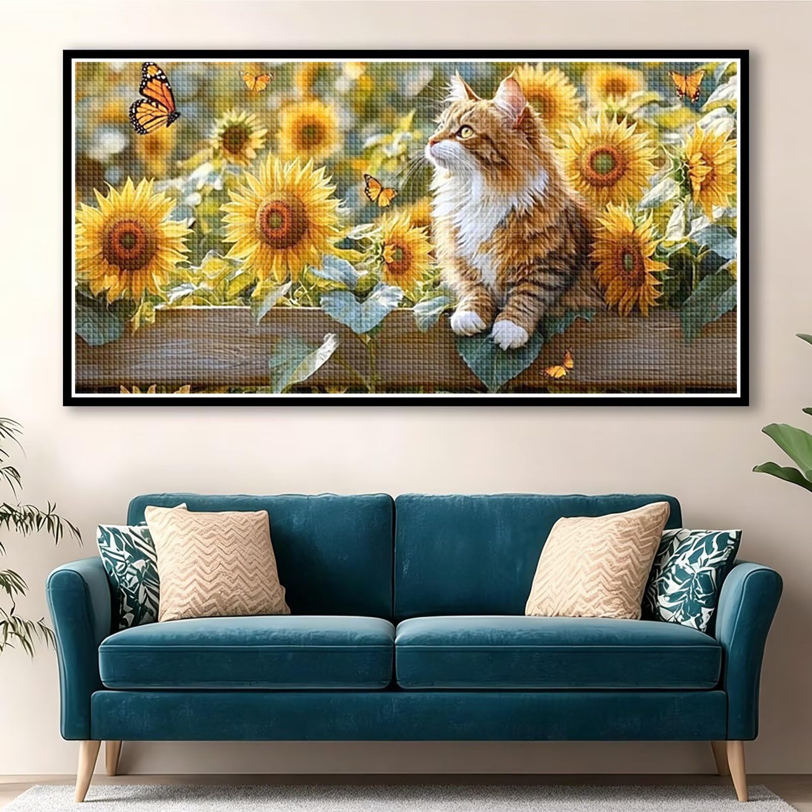 Diamond Painting Adultos Flor Pintura Diamante, Gato Diamond Painting 5D Completo, DIY Cuadrado Cristal Bordado Punto de Cruz Cuadros de Diamantes para Decoracion Hogar, Regalo Mujer 160x80cm 0J-812