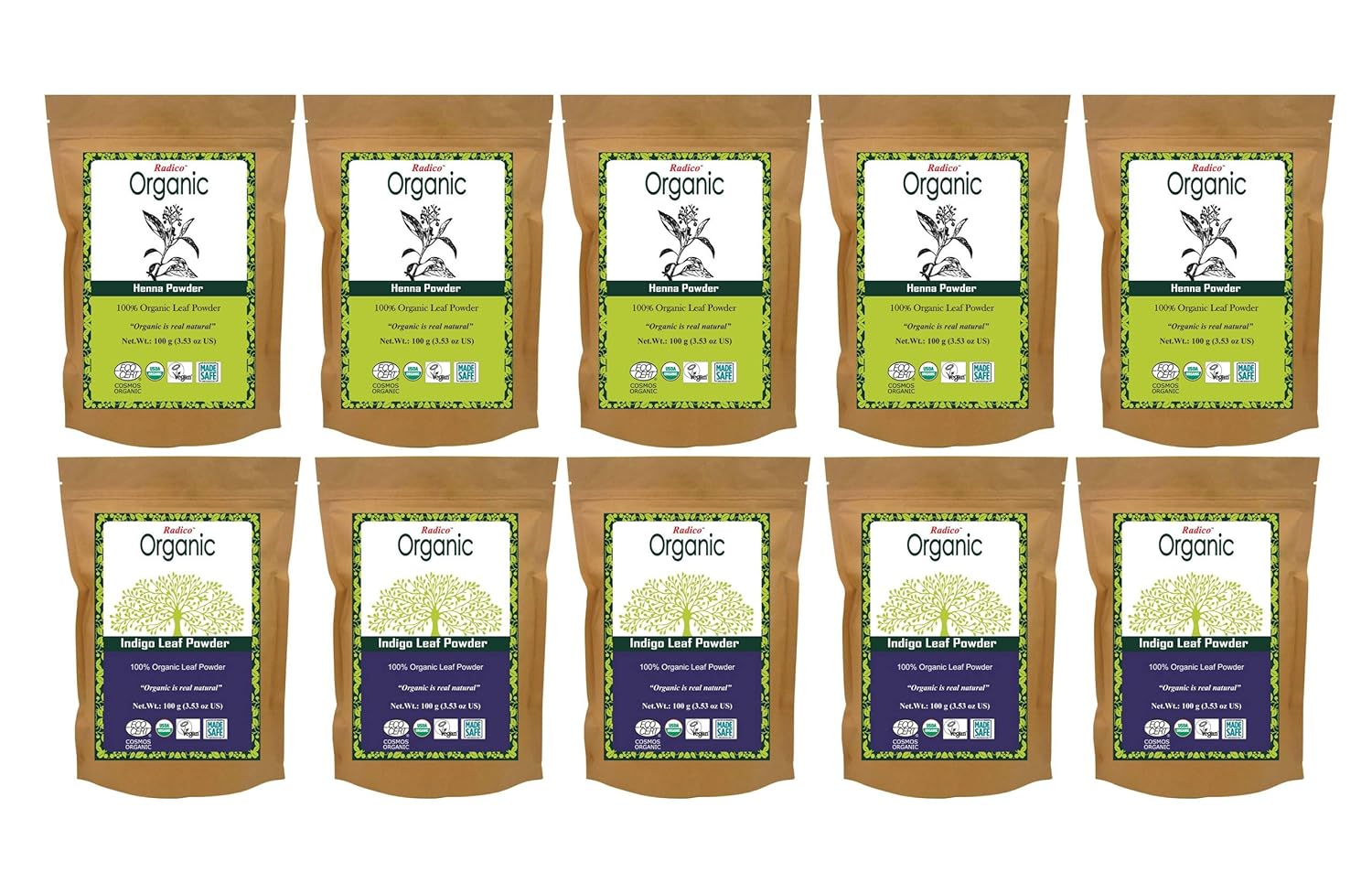 Buy Radico 100 Organic Henna With Indigo Leaf Powder Pack 5+5