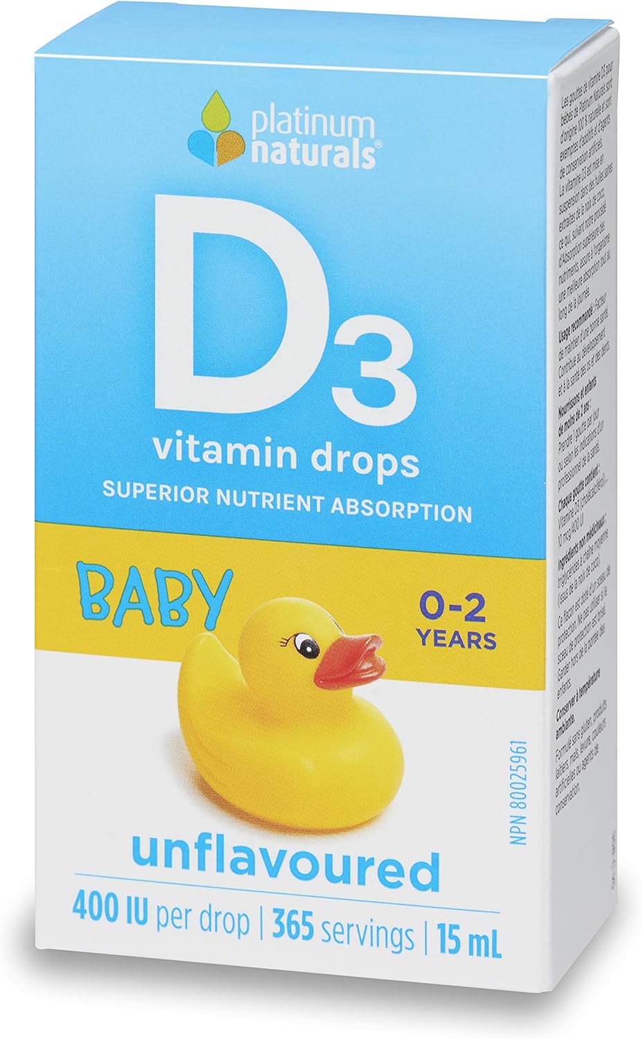Platinum Naturals Vitamin D3 Drops for Babies, 400IU Unflavored, 15ml