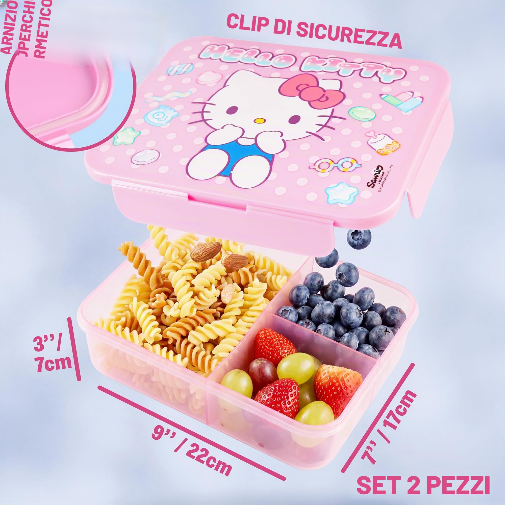 Get Trend Hello Kitty Porta Pranzo Bambini, Set 2 Pezzi con Senza BPA Bento Box 3 Scomparti e Borraccia Coperchio Apribile con Cannuccia 640 ml, Scuola Idea Regalo (Rosa Hello Kitty)