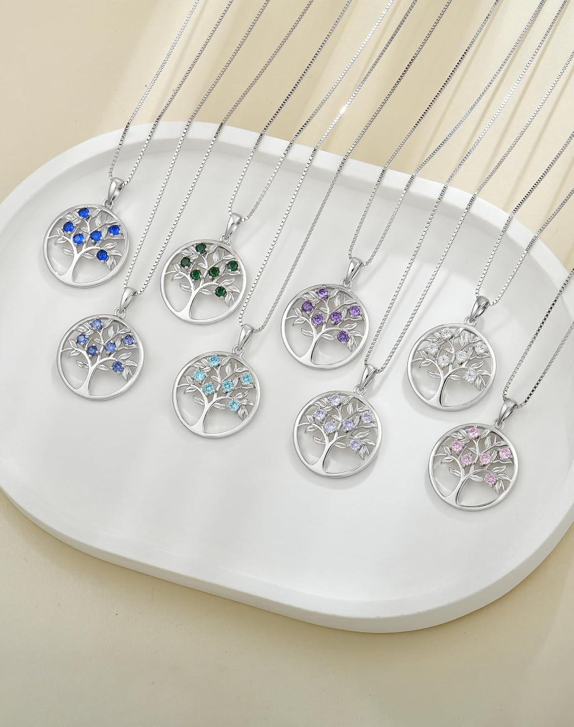 Tree of Life Necklace for Women - Solid 925 Sterling Silver 18K White Gold Plated Birthstone Pendant Jewelry - Image 3