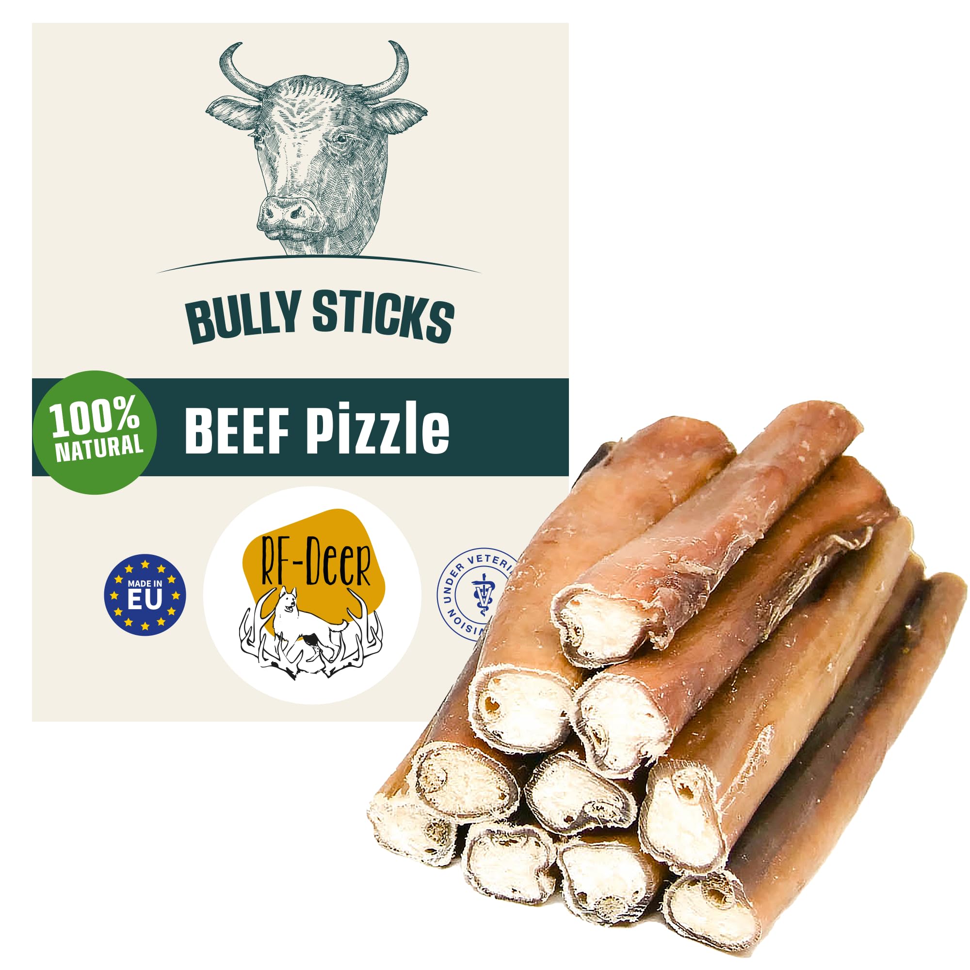 RF-Deer Pene bovino essiccato da masticare per cani, L, 20 pezzi