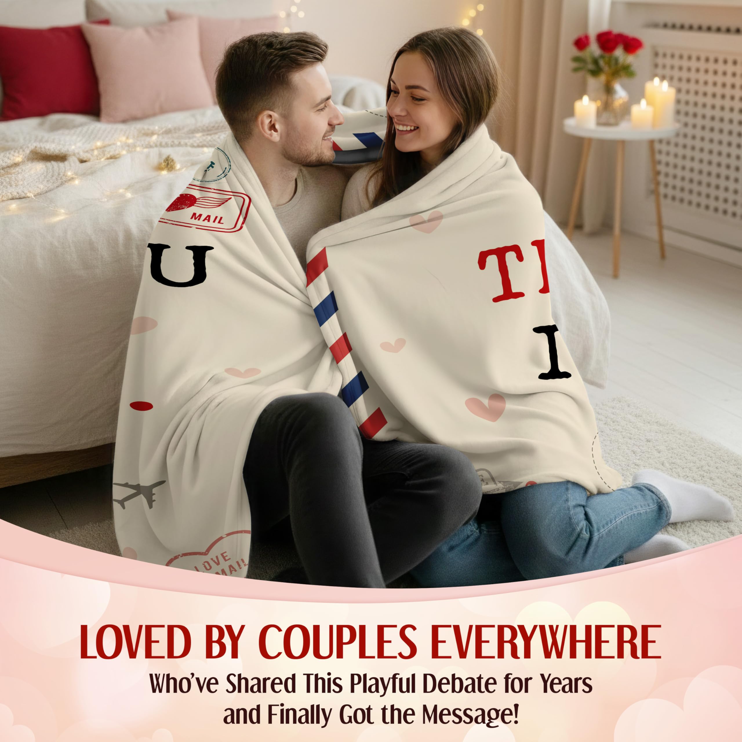 WRAPIX Anniversary Couple Gifts for Men Women - I Love You More Soft Fleece Throw Blanket 50x60 in - Mothers Day Birthday Wedding Gifts for Wife Her Girlfriend, Romantic Gift for Him Boyfriend Husband