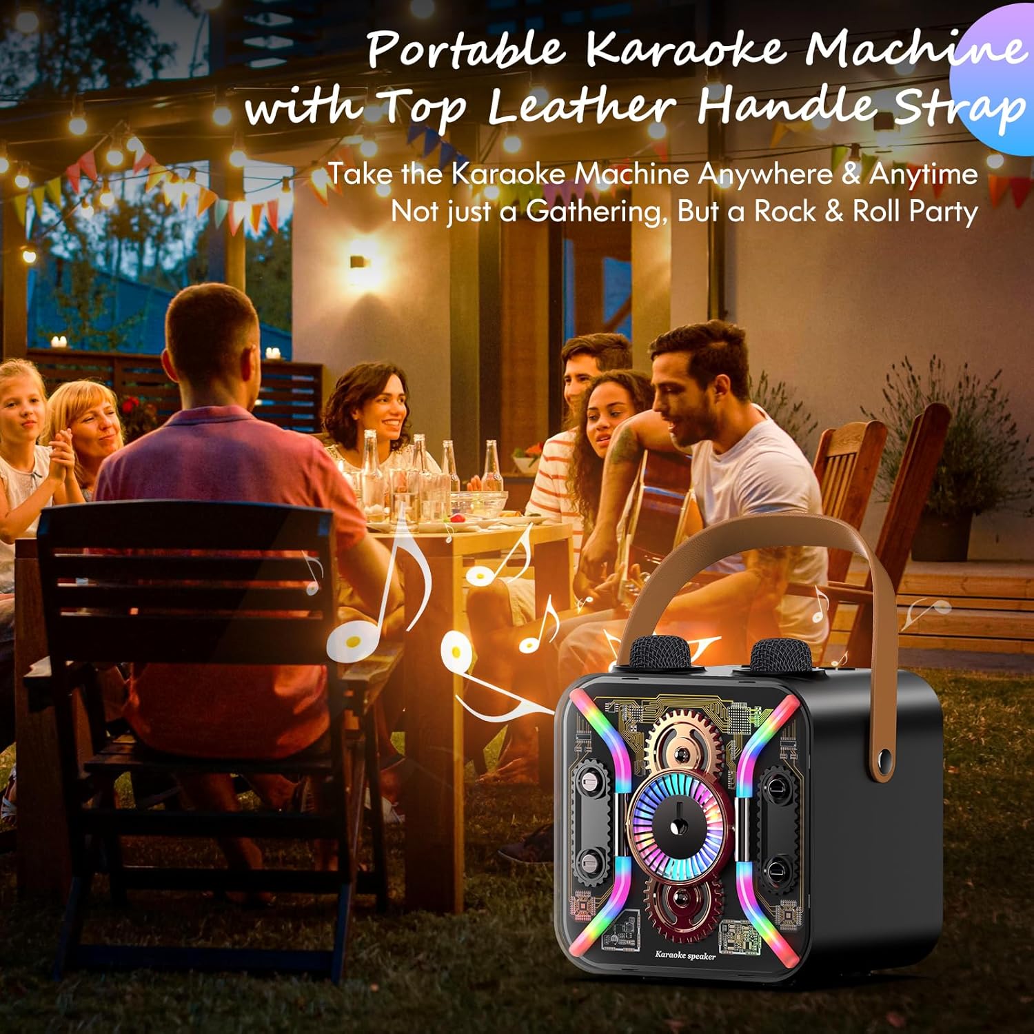 Karaoke Machine for Adults with Two Karaoke Microphone Wireless, PA System Bluetooth Speaker with Microphone Supports Bass Treble, TF Card, USB, AUX, Karaoke Machine for TV, Party, Birthday (bk)