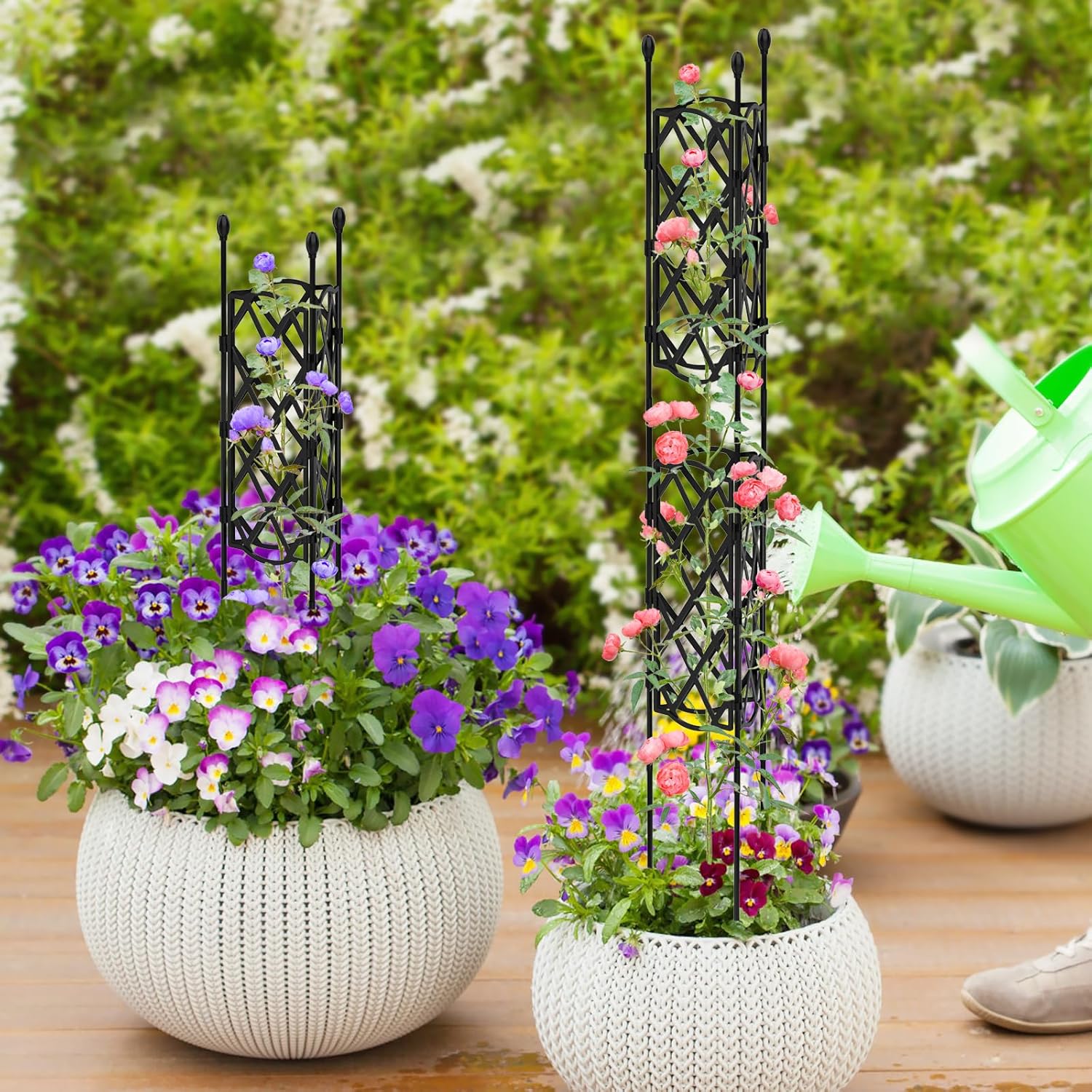 Garden Trellis for Climbing Plants Outdoor, 4FT Tall Plant Support Trellis Cage for Indoor Potted Plants, Plant Trellises Frame for Vines, Flowers, Vegetable, Rustproof Lattice Grid Panels