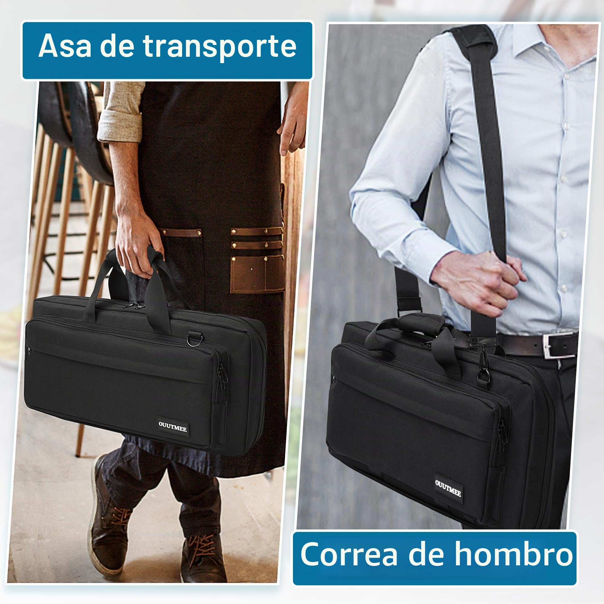OUUTMEE - Bolsa de cuchillos de chef profesional con 17 ranuras para cuchillos y utensilios de cocina, color negro, Negro , 53 x 6 x 25 CM, Bolsa de viaje