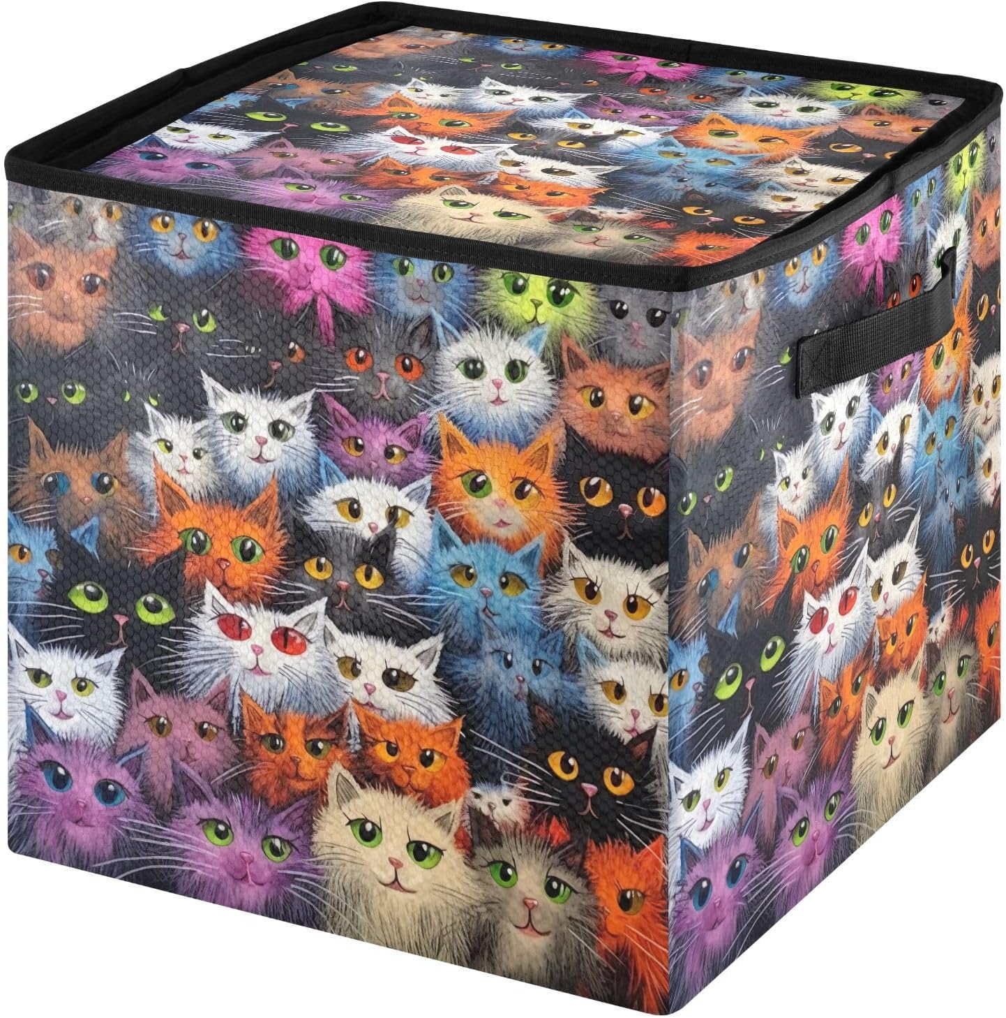 Funny Colorful Cats 13 Inch Christmas Ornament Storage Box with Lid - Holiday Decor Storage Containers, Stores 64 Ornaments, 3 Inch Cube Compartments