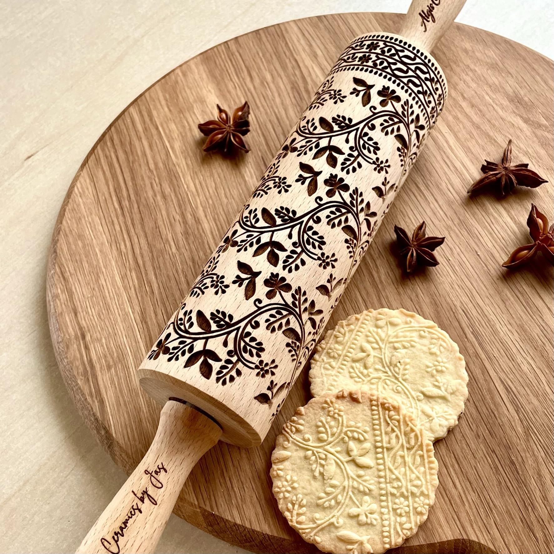 Embossing Rolling Pin Designed in Cooperation Between Algiscrafts and Pottery by Jas Floral Vine for Ceramic and Cookies