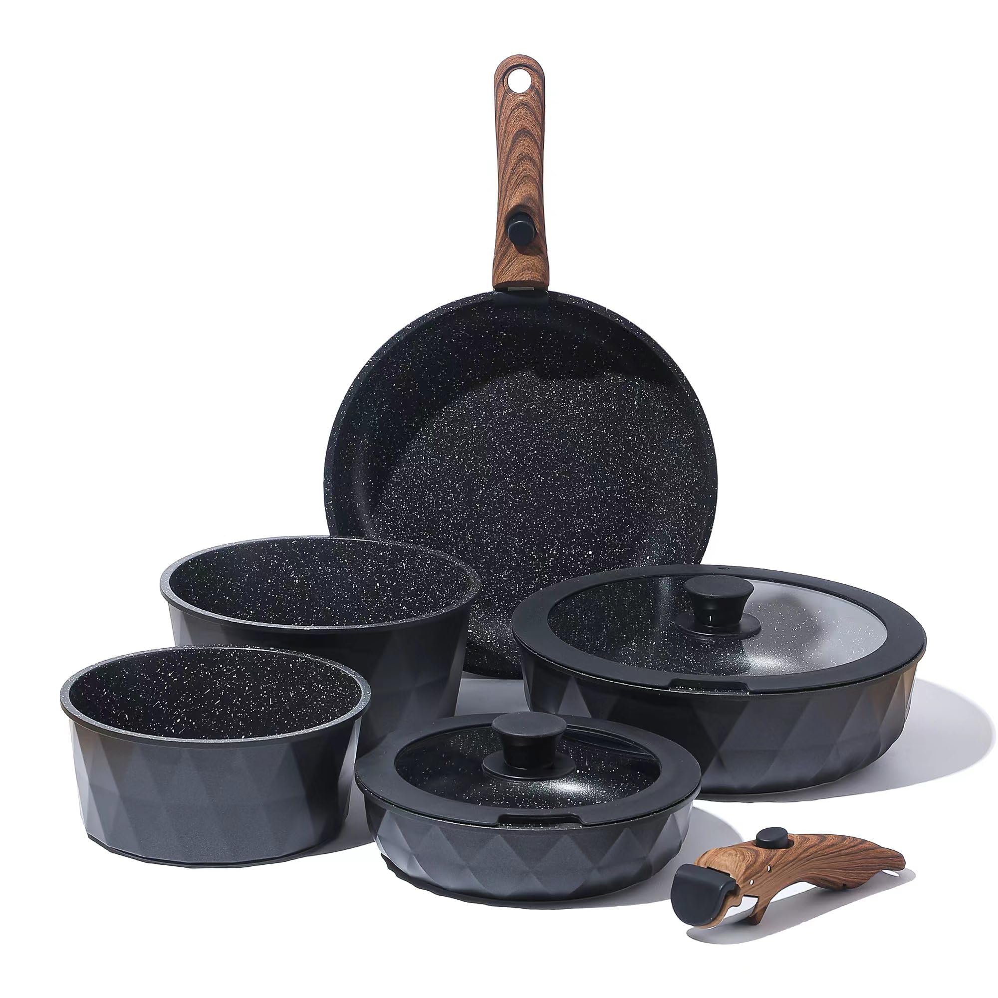 Royal Swiss® 9-Piece Frying Pan & Saucepan Set with Detachable Handles – Ceramic Non-Stick (PFAS & PFOA-Free) – Induction Compatible – Black Diamond — image 1