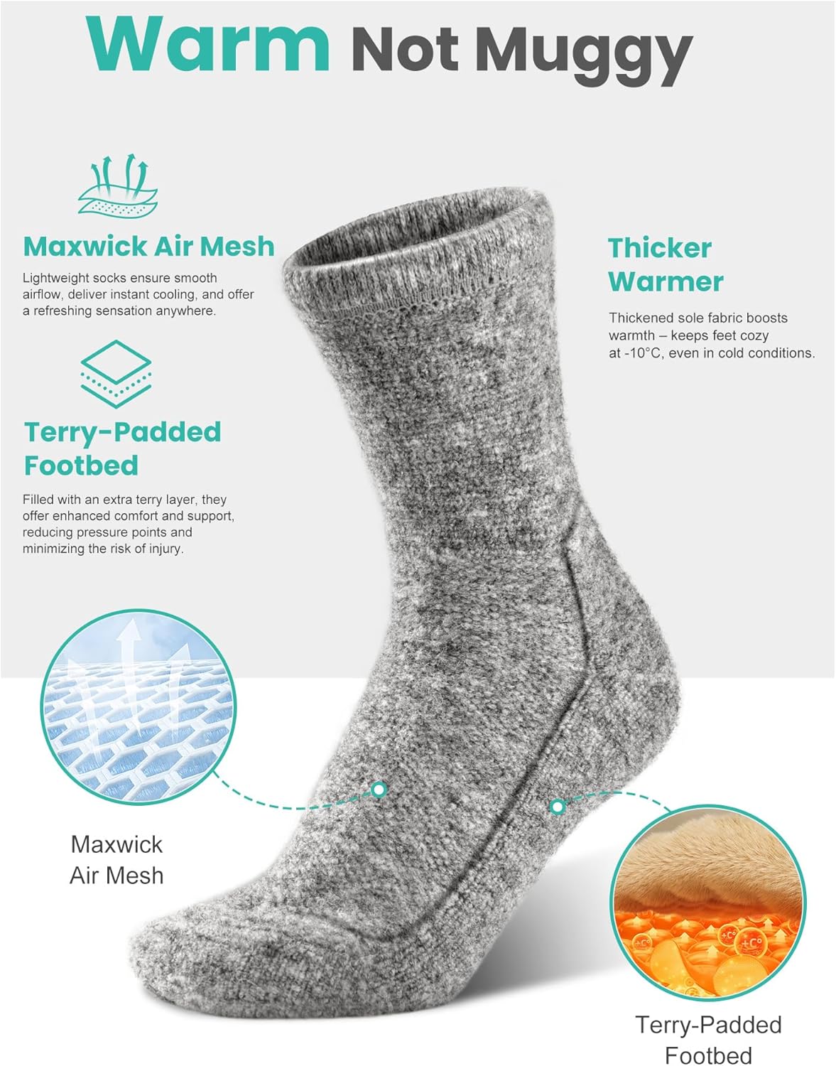 Alpaca Wool Diabetic Socks for Women - Non Binding Wide Fit,Moisture Wicking,Warm,Breathable,Seamless Toe,2 Pairs - Image 5