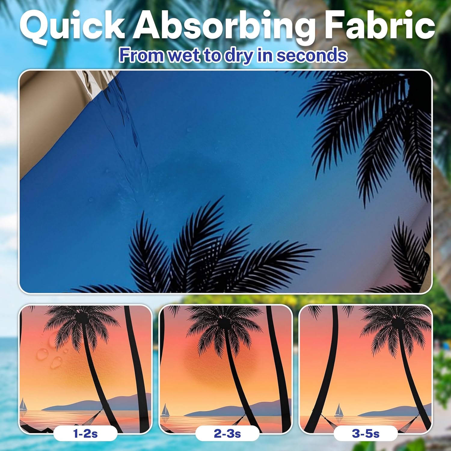 2 Pack Car Seat Towel Covers, Sweat-Proof Microfiber Seat Protectors for Gym, Running, Beach & Workout, Breathable Quick-Dry, Machine Washable, Sunset Palm Beach Print, Universal Fit