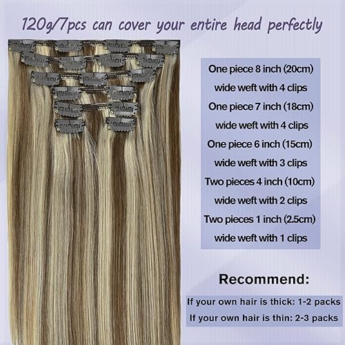 Miniatura 4 de Honsoo - Extensiones de cabello humano Remy con pinza, color rubio cenizo a rubio platinado, 7 unidades de 3.53oz y 12pulgadas, para mujer