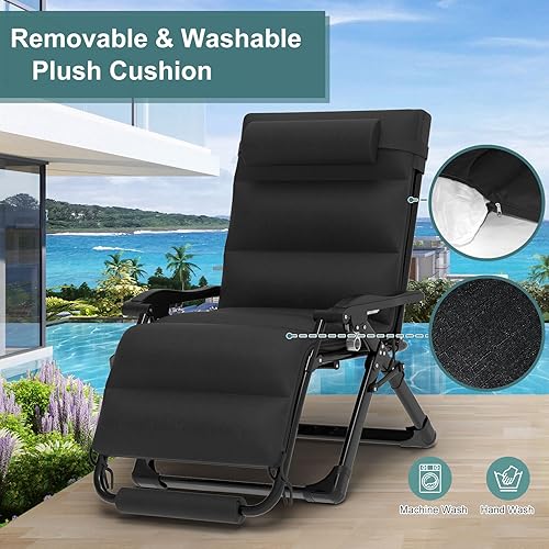 Miniatura 2 de Slendor Sillas de gravedad cero de gran tamaño, silla antigravedad XL, reclinable plegable, silla de patio reclinable para césped y patio trasero