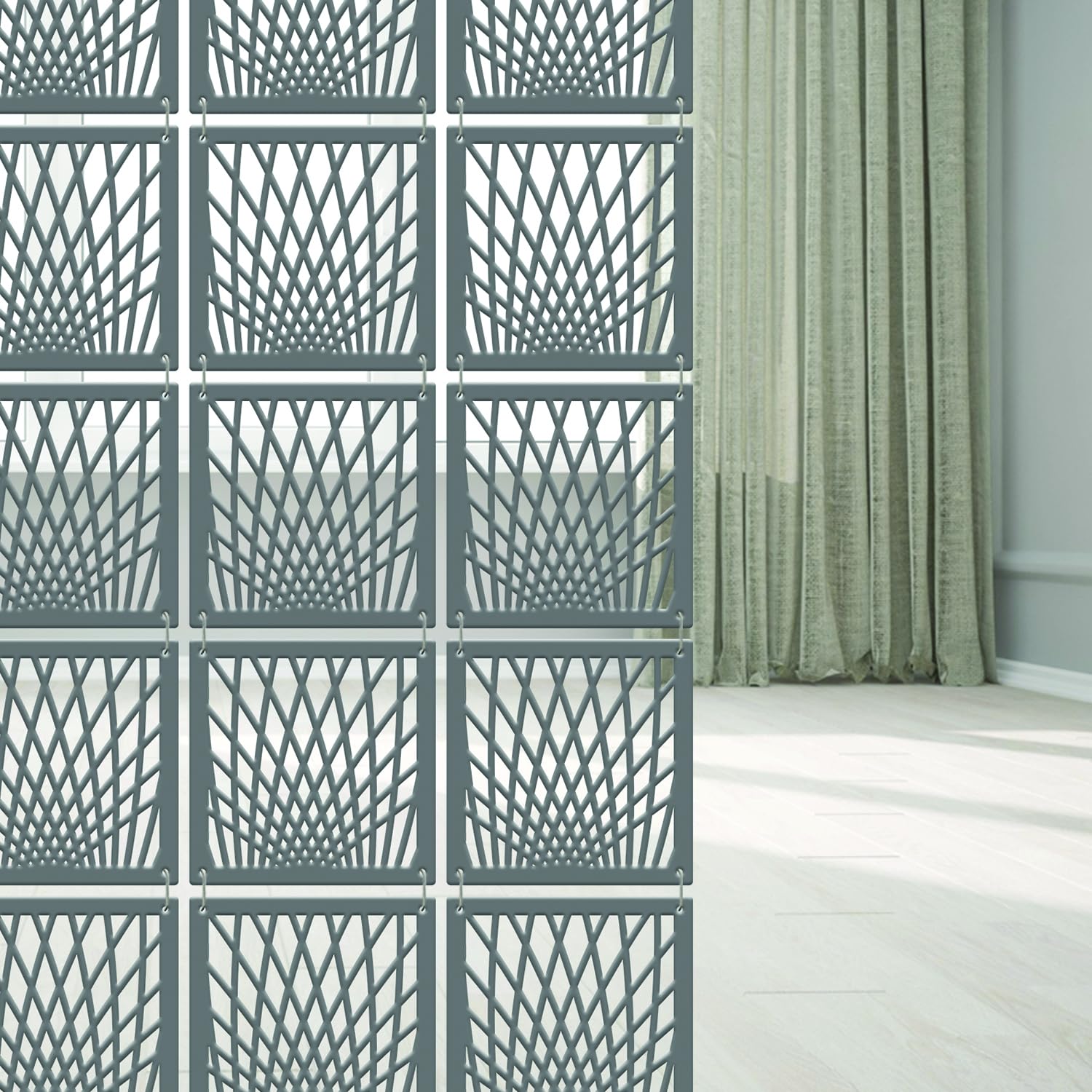 OLIVE TREE Room Divider Partitions for Living Room | 12 Pcs Hanging Room DIY Divider Panel | Modern Hanging Screen Partition for Hall Bedding, Dining, Study and Hotels -(11.5" x 11.5") Grey5008-image-21