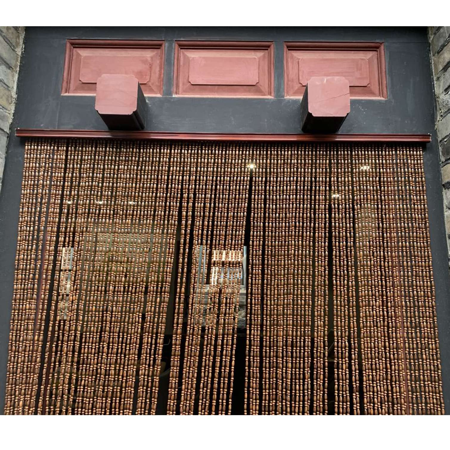 NIANXINN Rideau de Perles en Bois pour Porte,Suspendu Décorative Rideau Séparation Panneau Rideau,Rideaux À Cordes Rideau de Porte pour Entrée Chambre Salon Salle,Personnalisable (56 Brins-110x180cm)