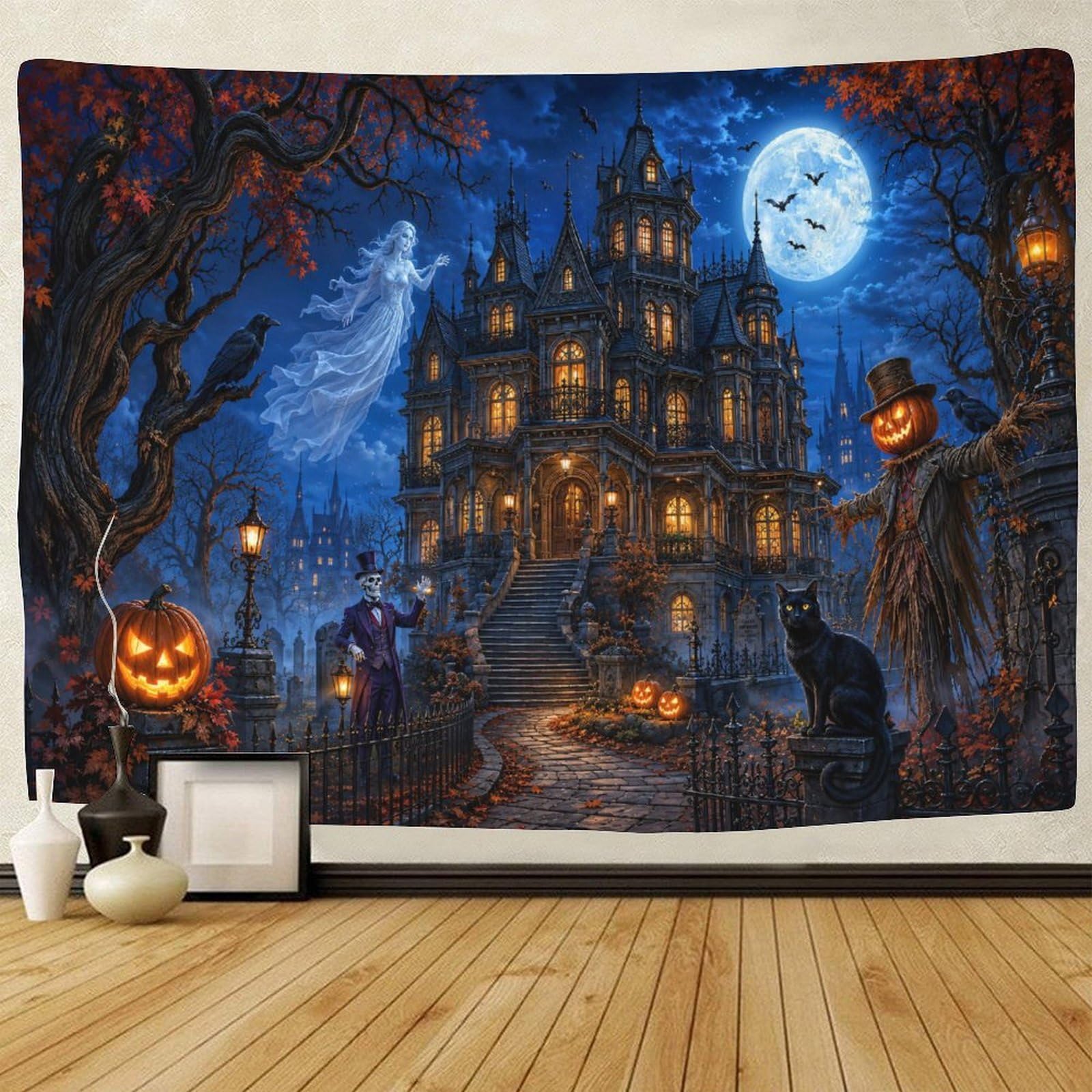 ASDFGHJKLZA Gothic Halloween Haunted House Wall Hanging Decor Wall Tapestry 3D Print Horror Tapestries Poster Curtain Living Room Dorm 180cmx230cm