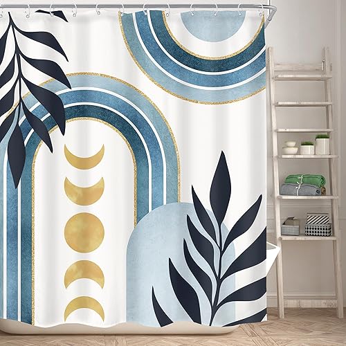 Miniatura 8 de KOMLLEX Cortina de ducha bohemia abstracta de mediados de siglo para decoración de baño, 60 pulgadas de ancho x 72 pulgadas de alto, hojas