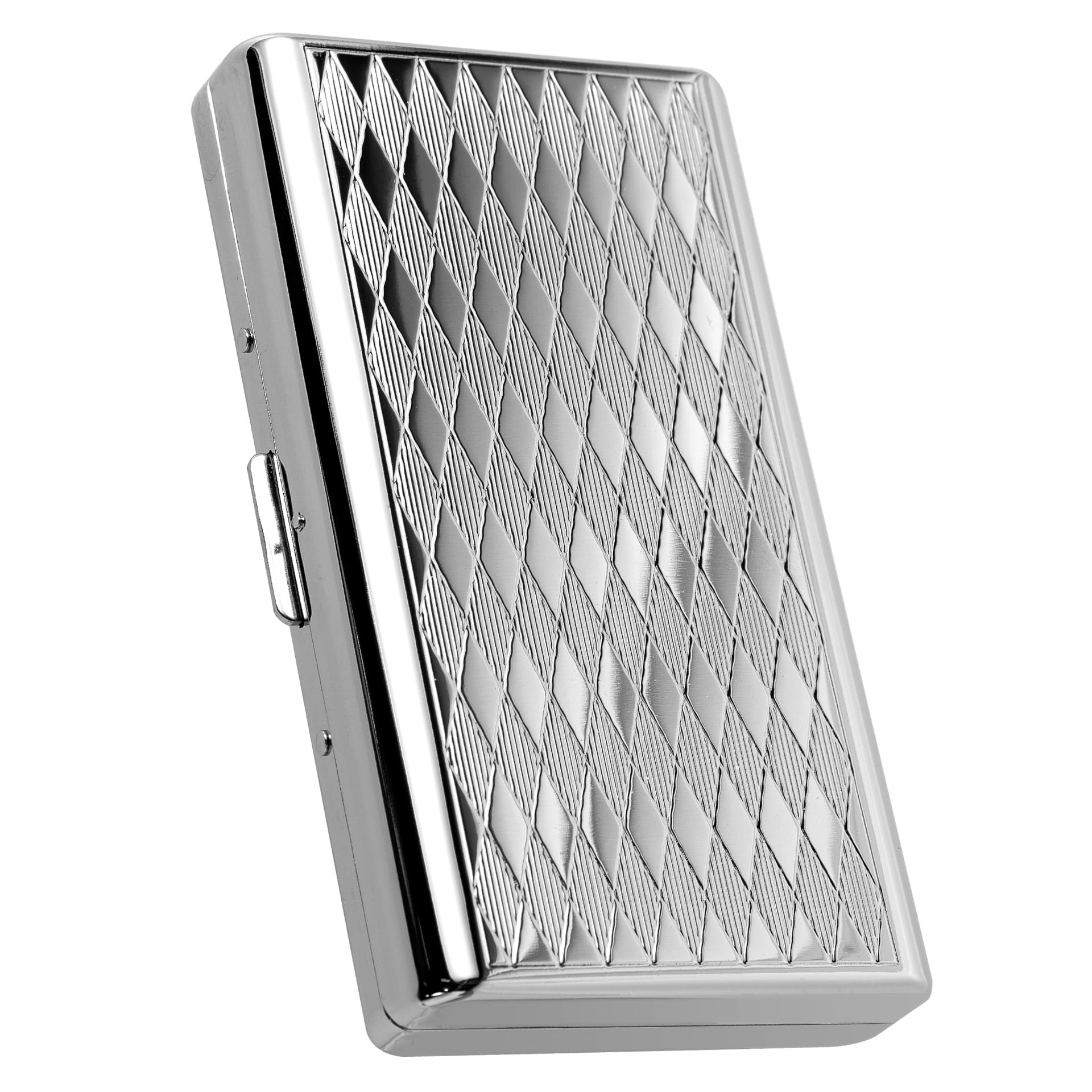 Goshentech Retro-Metalletui mit Rautenmuster, 14 Kapazität, versilbert, doppelseitig, Bankkartenetui, Geldkassette (100 mm King-Size) (Silber)