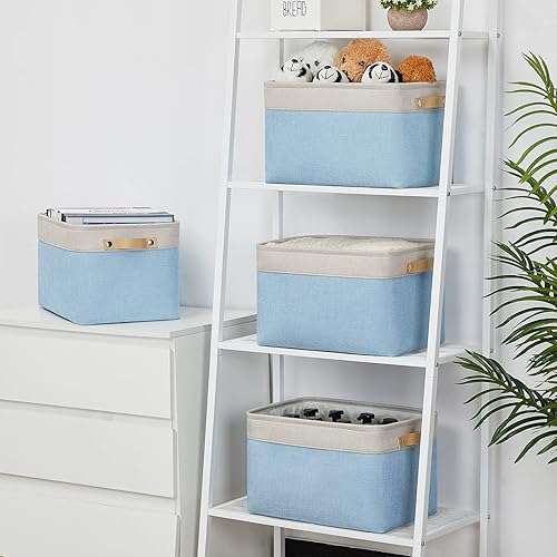 Miniatura 4 de ECEGEVA Cestas de almacenamiento para organizar, cestas de almacenamiento decorativas con asas de cuero para organizar juguetes, cestas de