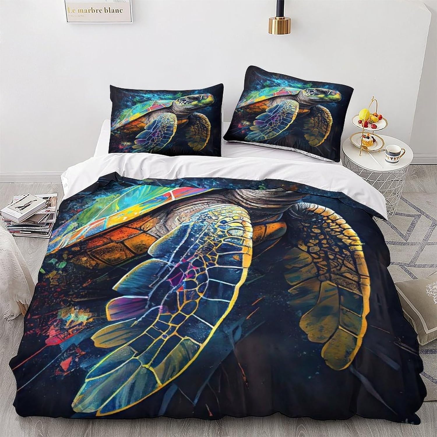 Housse de couette 140x200 tortue microfibre et parure de lit enfant avec fermeture éclair