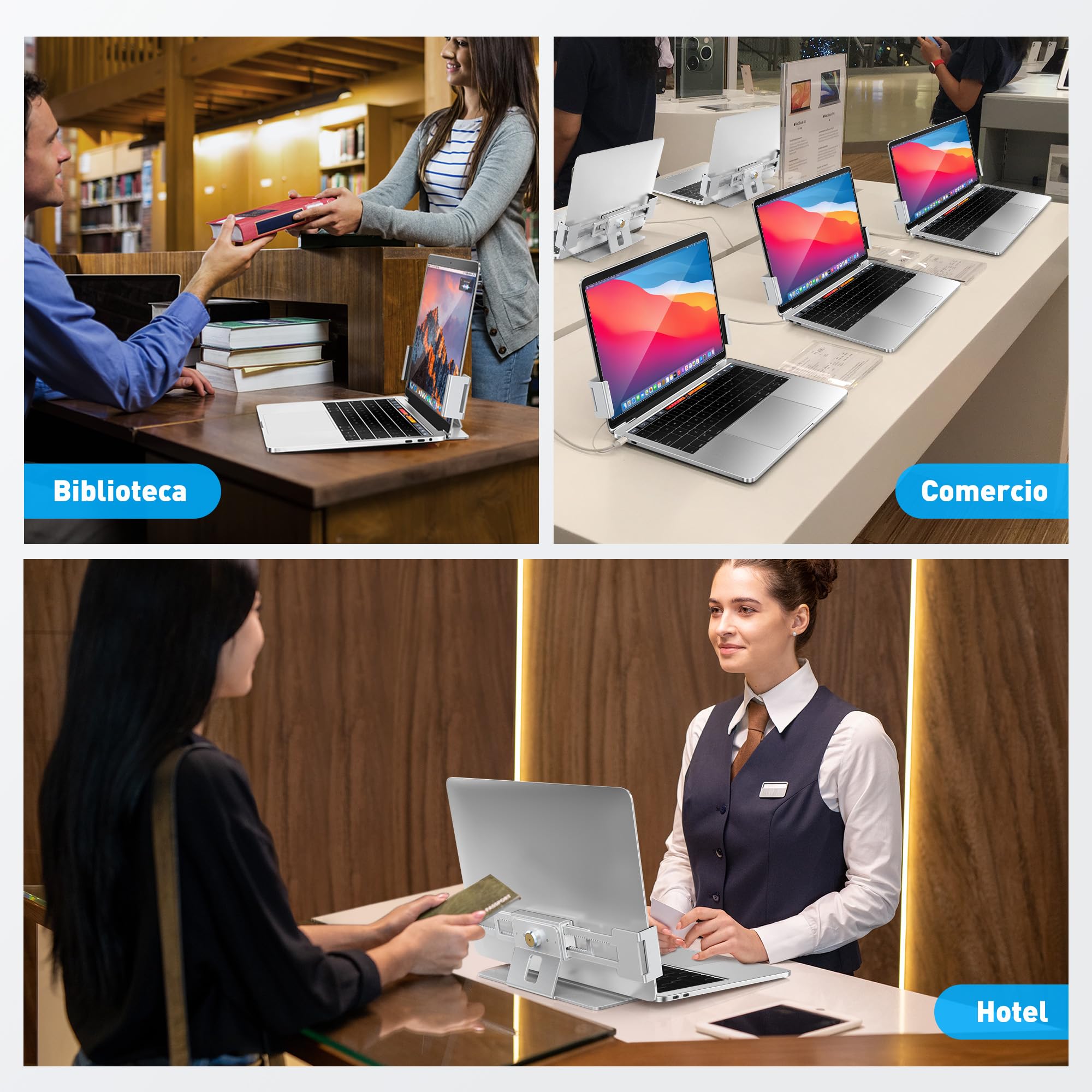 AboveTEK estación de Bloqueo portátil, candado de Seguridad MacBook de Aluminio con Cilindro de Cobre, Bloqueo antirrobo para portátiles 11''-17'' sin Ranura con Base Antideslizante-Plata