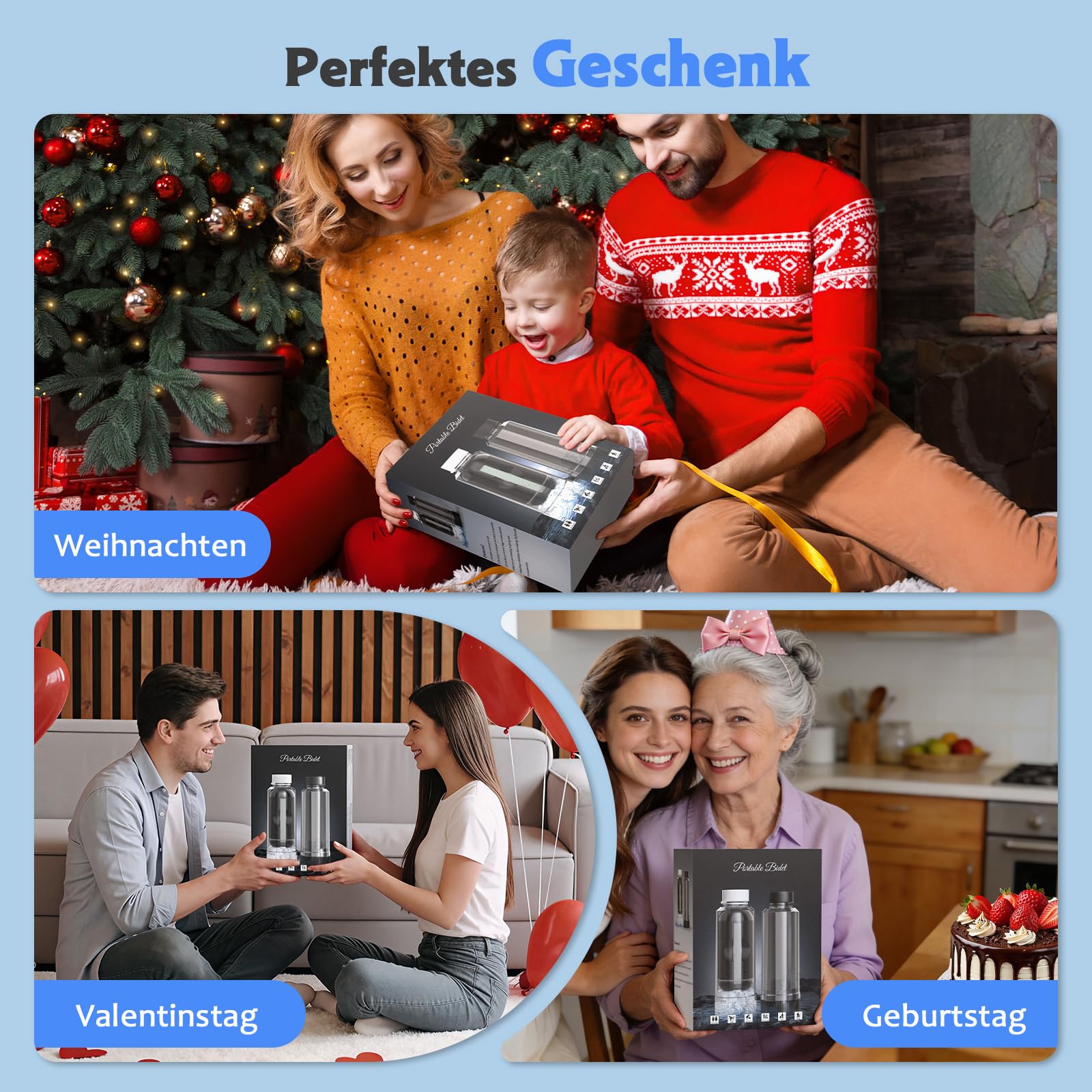 Po Dusche Elektrischer Tragbarer Bidet, 2*200 ml Wassertank Geschenkbox Verpackung, Wiederaufladbare Intimdusche, ideal für Männer, Frauen, Schwangerschaft & Reisen